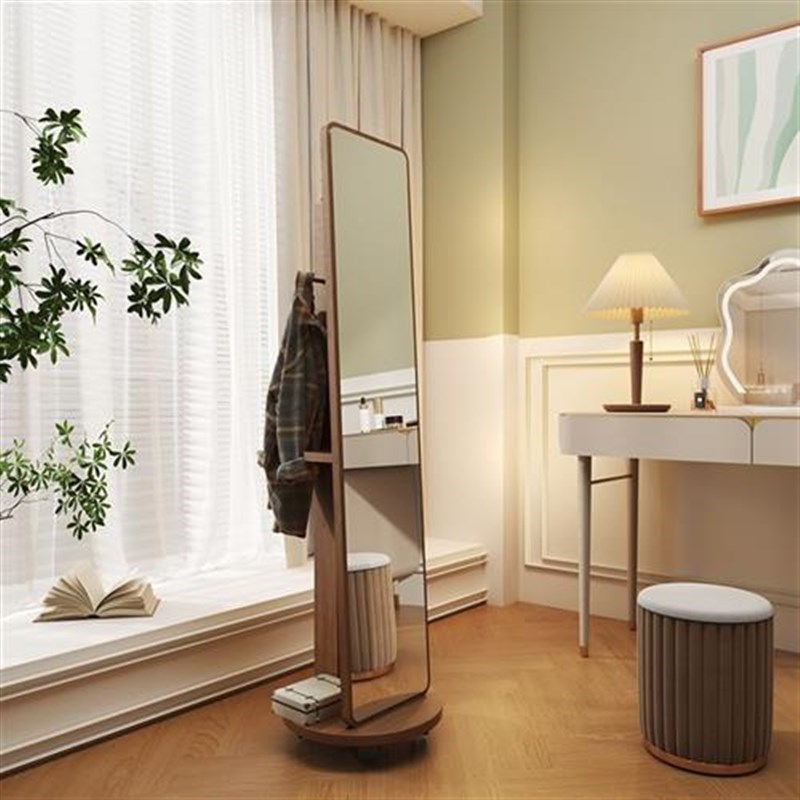 家用旋转c穿衣镜挂衣架置物架v一体卧室玄关试衣可移动全身落地镜