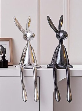 2025轻奢高级感电镀坐姿兔子摆件酒柜电K视柜玄关壁龛开放格装饰