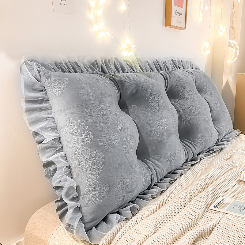 欧式轻奢c床头靠垫高档雕花绒靠背卧室双人花边靠枕床上腰靠可拆