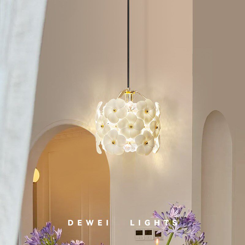 陶瓷花朵床头吊灯奶油风格北欧法式温馨卧室房间床X头灯悬挂吊灯