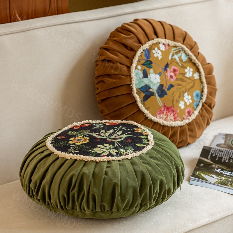 法式靠枕沙发级感客厅q布置中国风氛围感圆形抱枕复古丝绒床头枕