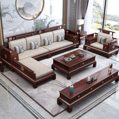 新中式乌金木全实木沙发客厅大小户型高档奢华贵妃转角现代沙发