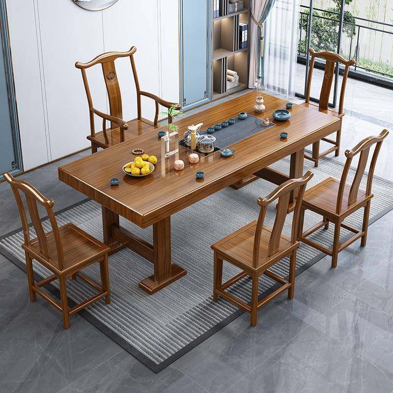 公新实木大板茶桌椅泡组合办室中式LMR原木茶桌功夫茶台茶具套装