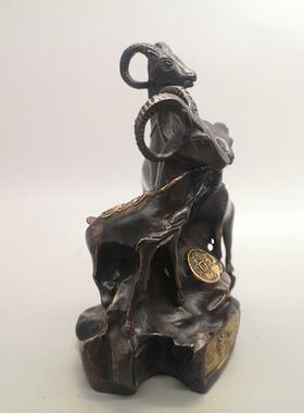 古玩收藏铜动物旧羊摆仿设古做家铜鎏金三羊开泰居5640120客厅摆