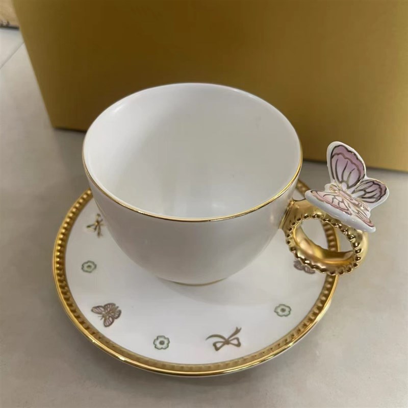 意大利浮雕蝴蝶咖啡杯描金陶瓷茶壶下午茶咖啡具欧V式精致奢华套
