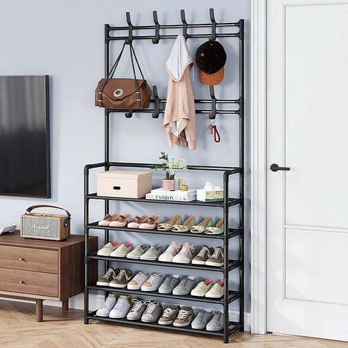 鞋架子层家TAR用口收落地一体式鞋帽架出租房多功能简约衣帽门多