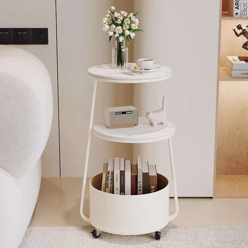 奶油风边几茶几可移动岩板41368圆桌客厅沙小发边子床头侧边柜小