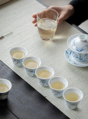 手SY900101绘碗青花竹盖套装满家用陶瓷喝茶子杯轻奢高档功夫茶艺
