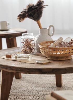 润家家居实木圆形矮茶几in200037GWs木网红北欧老松组合代约简客