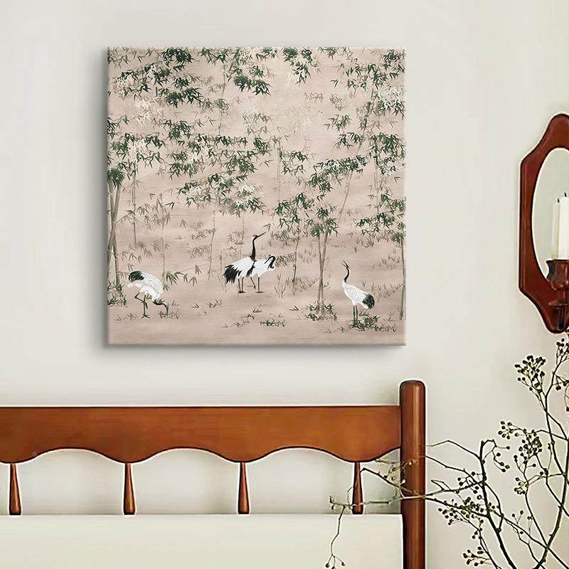 式竹林仙鹤国风新中美术壁画客YZ202306厅书边房餐柜送礼馆艺术装,家居饰品,现代装饰画,淘宝优惠券,粉丝福利购,淘宝优惠卷
