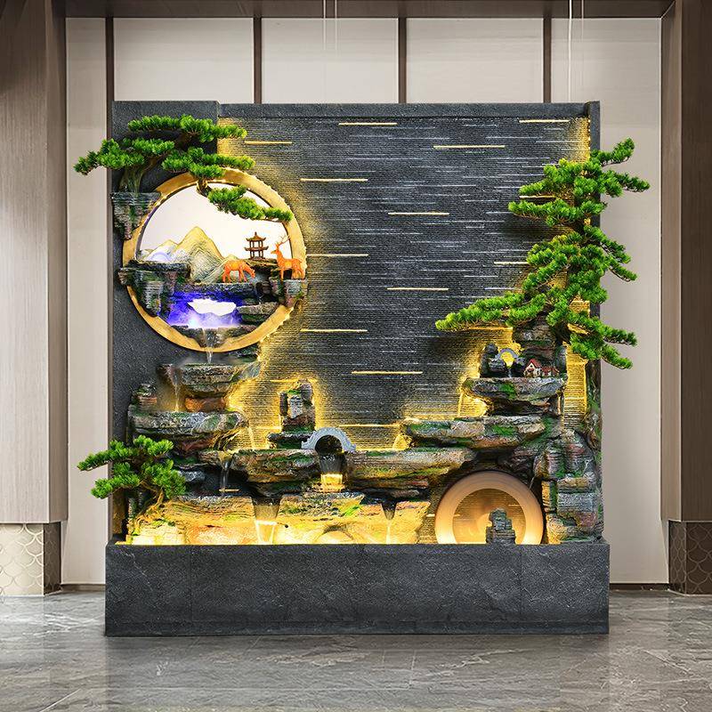 水喷幕墙流水墙断酒店大堂客厅户外别隔墅院假山泉景YBE观庭鱼缸