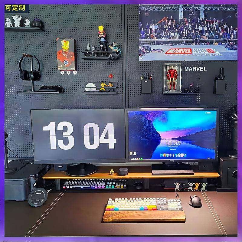 W竞G6Q洞洞板电墙上隔桌板可定制置物架书房电脑装书桌F7668H5M饰