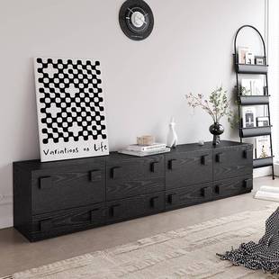 轻奢现实木电视小户型柜简约储物代柜中古客厅卡门柜组合743斗柜