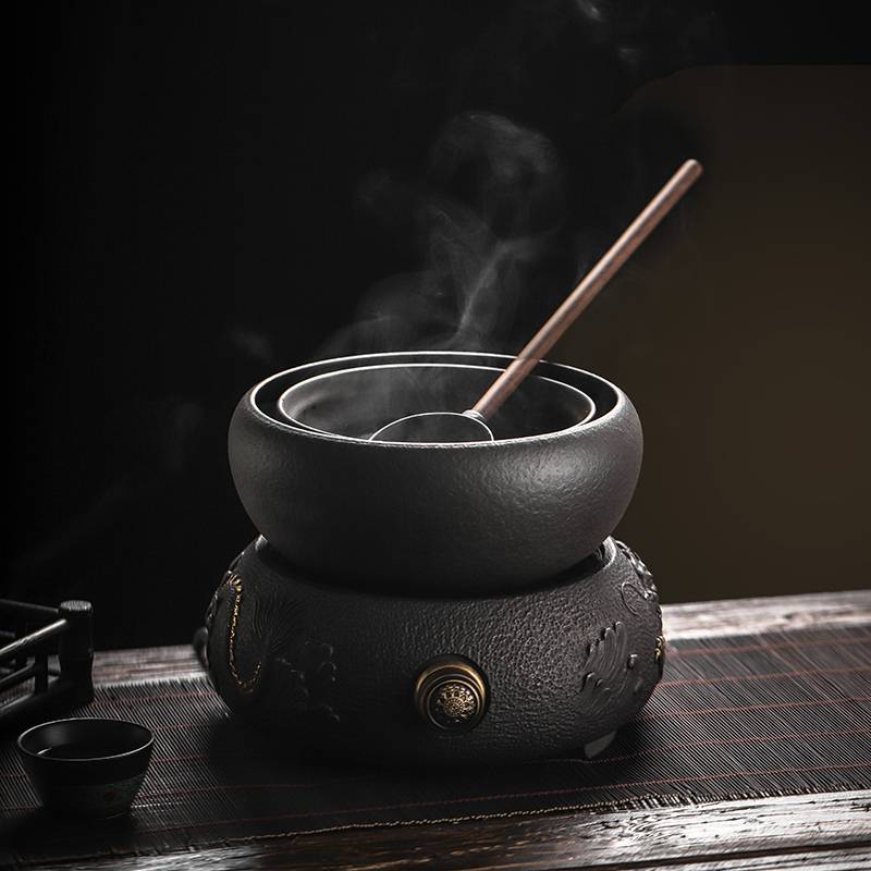 火山石老白茶围炉煮茶器古法茶具套装陶瓷碗家用电陶炉煮茶壶