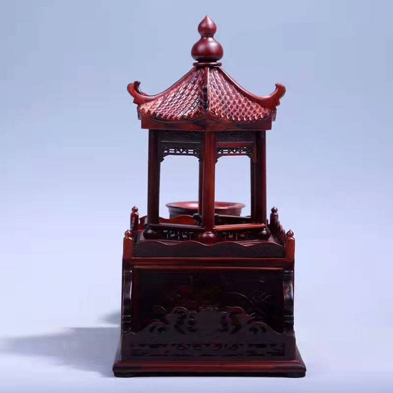 红酸枝聚缘六角亭木雕艺术品笔筒名片盒实木创意复古摆件办公笔筒