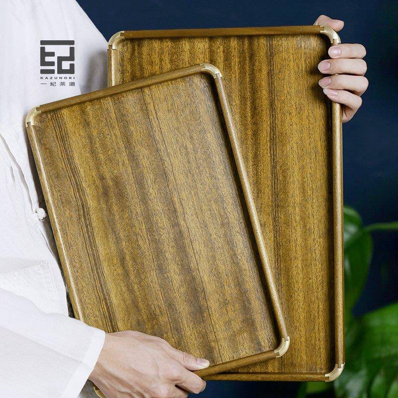 KI9F76SHMH6S盘然天胡桃木镶铜角茶小型托盘木家用实质文盘长方形