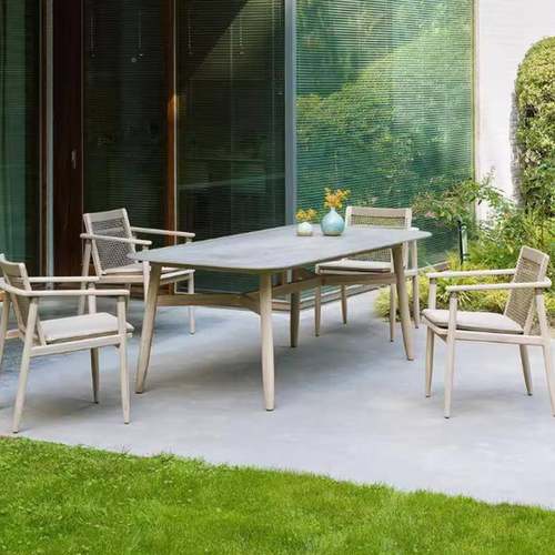 桌复古柚木桌户外桌椅椅户外藤编桌椅防水防桌晒别墅庭露天餐椅一院六椅