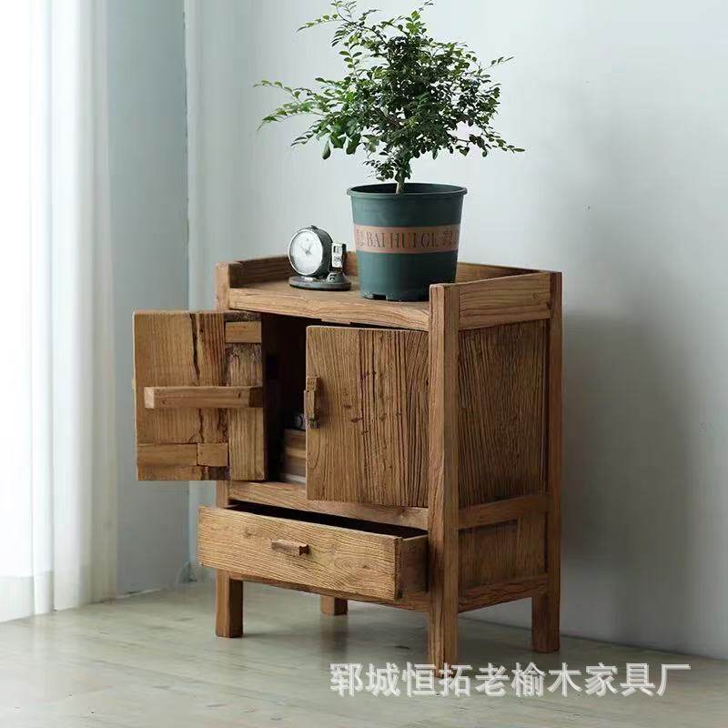 实木餐边柜双开门沙发边几靠墙矮柜原木带抽屉整理柜木质储物柜