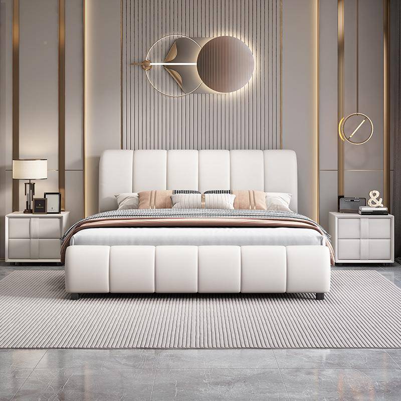 高档简约家用木皮床双人1.床18米实意大床主卧1米5式皮艺高端婚床