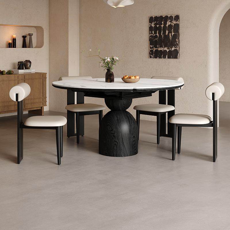 TT001复古风圆可伸缩形餐桌椅组餐合法式桌中古实木岩板折叠变圆