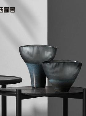 博西家居玻璃花黑灰喇叭瓶款客厅餐简约现代面装饰CQA58310桌摆厅