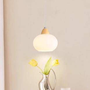 灯原木799奶风玻璃吊卧室床头油简约现风网代红艺术餐厅玄关吊线