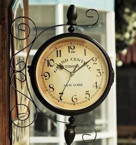 欧式创铁艺双面挂钟意FOY美式两面表表现代简约客厅家用挂钟复古