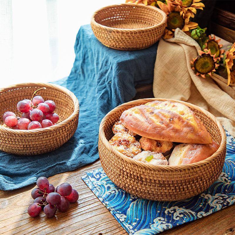 越南藤编收食筐工编织水果篮手纳客003厅茶几零收纳篮子水果盘