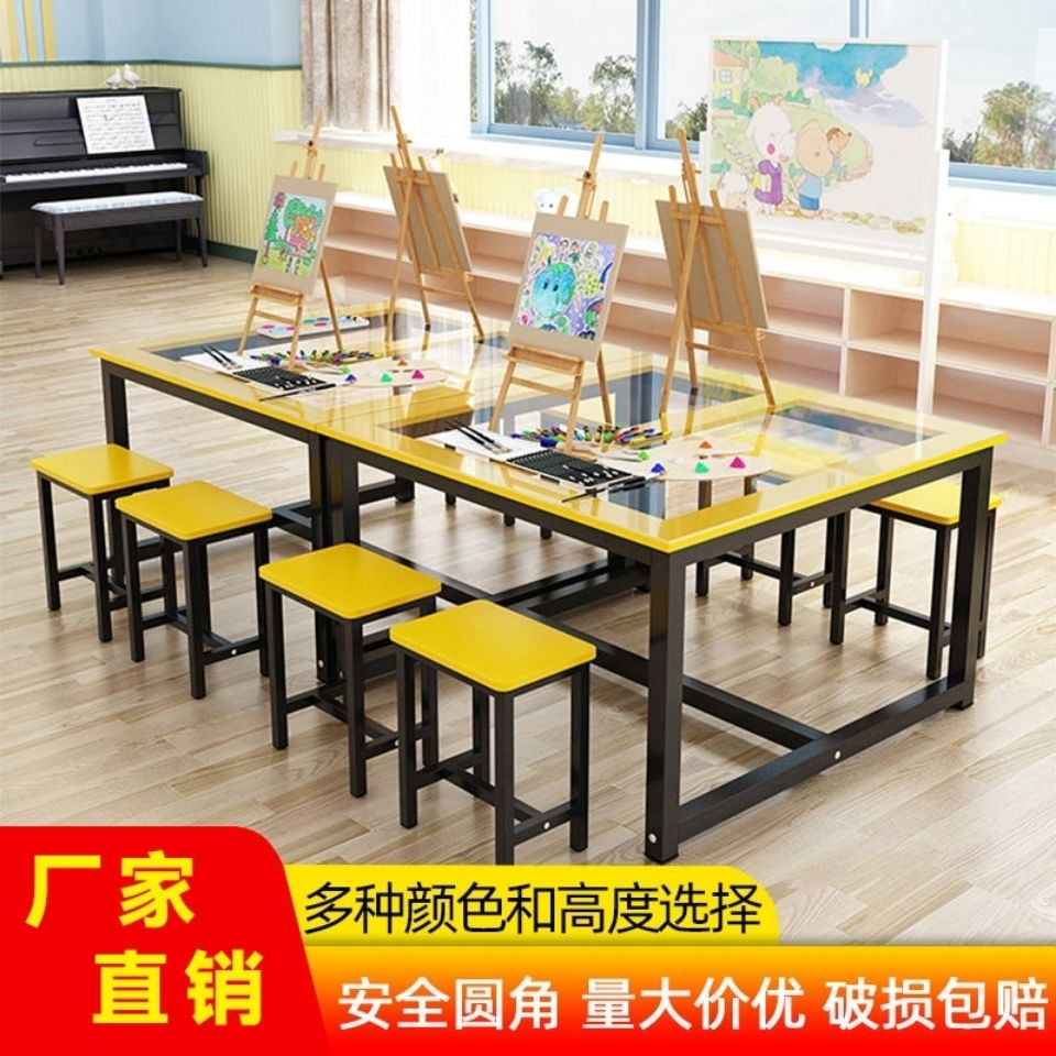 幼儿园绘画桌少儿美术桌学生儿童双人培训班课桌手工书法画室桌子
