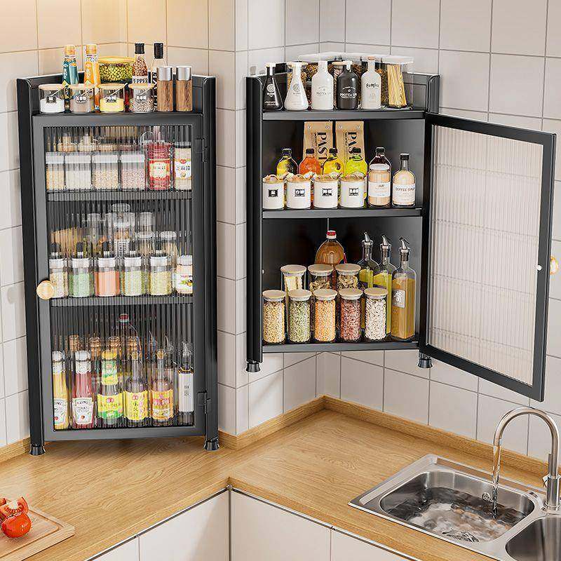 厨房三角架置物带门调味品尘壁调味ZSS料油盐酱醋带防门转角挂收