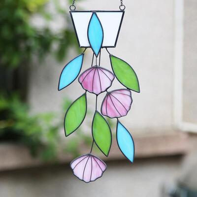 D2308030挂饰春植物叶子玻吊彩色璃天花盆叶子挂饰窗饰户玻璃艺术