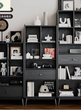 客美式立展厅柜储物柜柜全实木书柜ERG轻奢中古风橡木示复古黑色