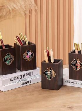 中文式木笔筒摆PQJ收件纳盒质办公具木