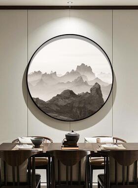 茶室装水饰画圆形山画中式挂画JJ906170玄新关客厅山背景墙壁画办