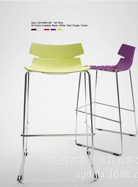 咖啡厅休脚塑高DJ-B774吧椅胶PP塑料椅板高电镀闲吧椅吧台椅