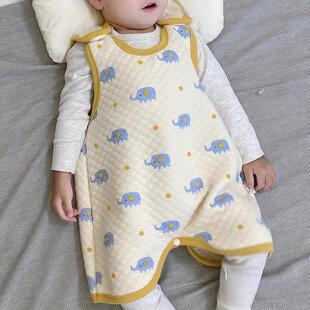 春秋宝宝防踢被男童女童夹棉睡袋儿童纯棉连身马甲四季背心式睡衣