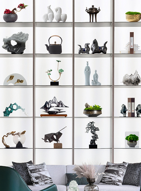 新中式办公室摆件高端创意客厅y酒柜装饰品玄关家居茶室电视柜摆