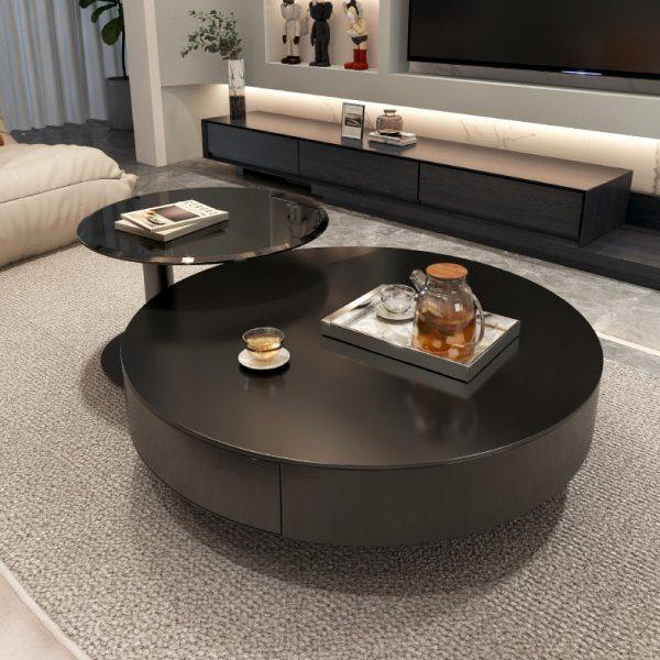 岩板茶几客厅2024新款家用轻奢高级感黑色圆形意式极简电视柜组合,住宅家具,茶几,淘宝优惠券,粉丝福利购,淘宝优惠卷