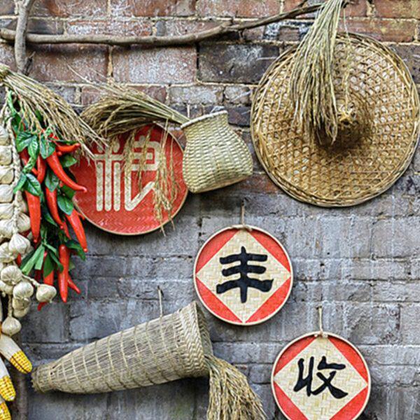 农耕耘背景墙面挂饰丰收节日庆典五谷丰登水稻谷农家农具农庄挂件