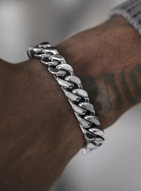GRGR古巴手链男士潮嘻哈钛钢立体E切割古巴链简约欧美潮流街头手