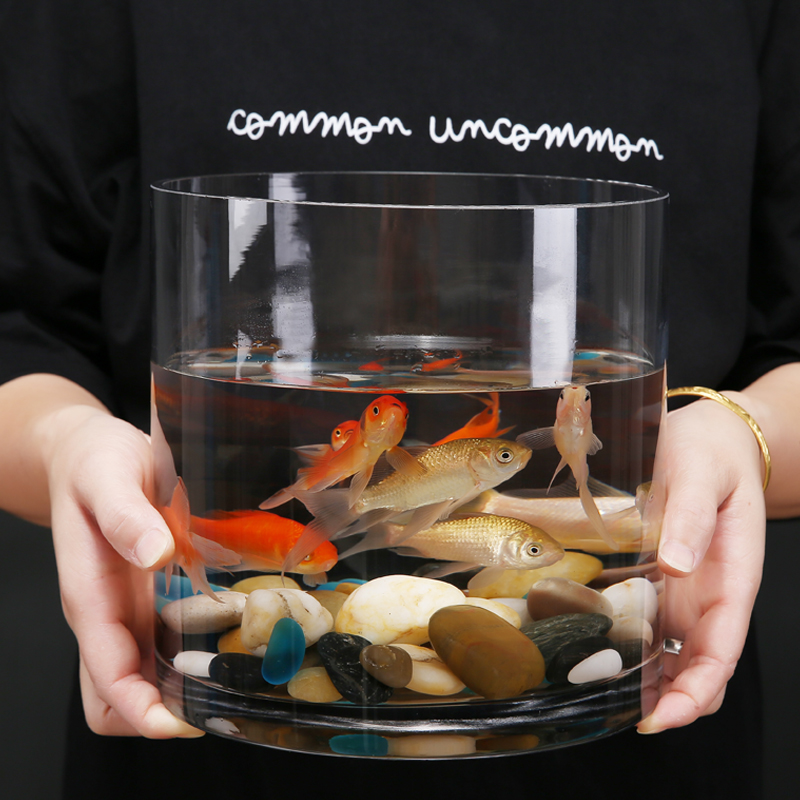 创意加厚直筒玻璃鱼缸圆柱形大A号客厅落地花瓶水培透明玻璃摆件