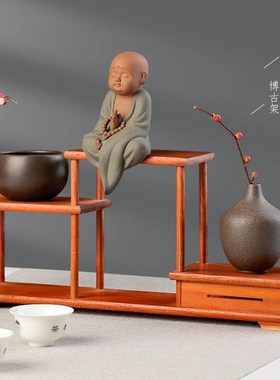 实木工艺品架子博古架 鸡翅木茶桌茶具架 中式桌面收纳.置物架摆