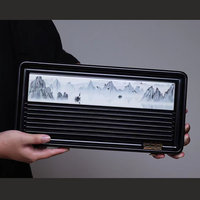 电木款彩板整块茶k盘家用新款实木茶台排水小型办公室茶海托盘