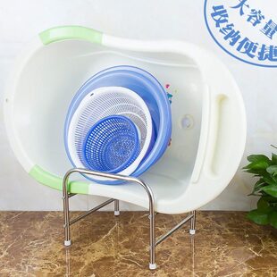 不锈钢卫生间浴室置物架落地脸盆宝宝洗澡盆架子放洗脚盆的收纳架