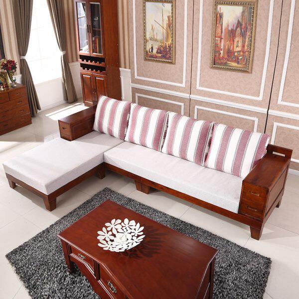 中式香樟木实木沙发组合转角可拆洗布艺沙发床大小户型客厅家具