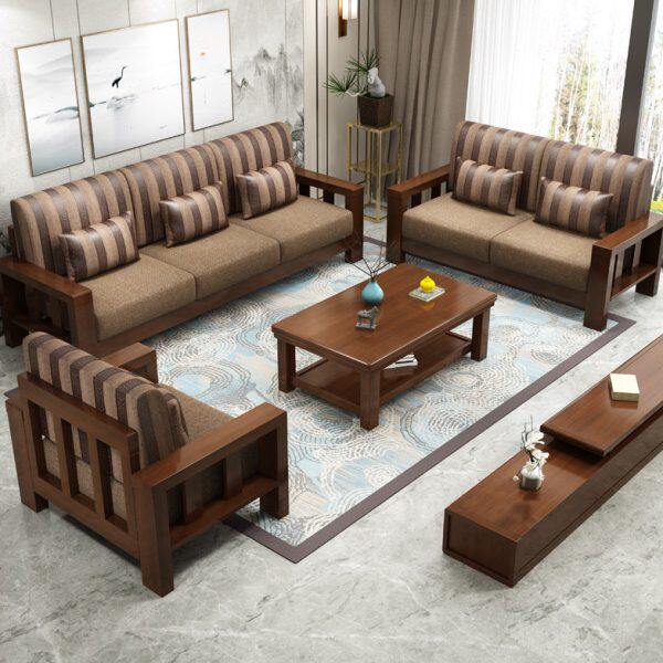 客厅全实木沙发组合现代简约中式家具贵妃转角小户型布艺橡木沙发