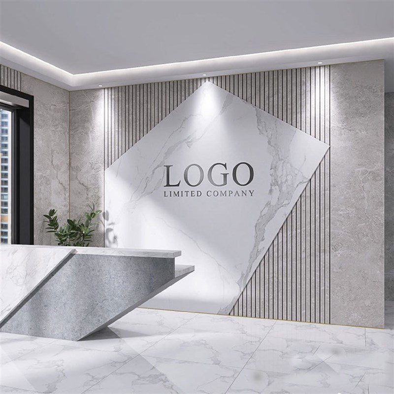 公司前台背景墙壁纸彷大理石墙纸门店收银台O吧台酒店民宿装饰壁