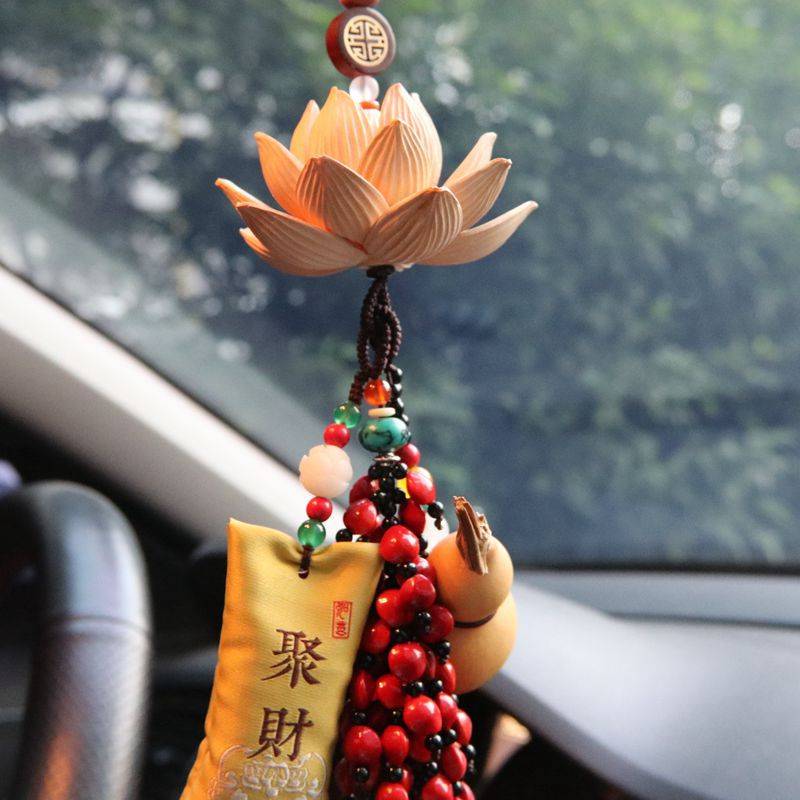 莲花车挂 手工莲花车挂件 纯手工编制真葫芦 红豆汽车挂件 车饰品