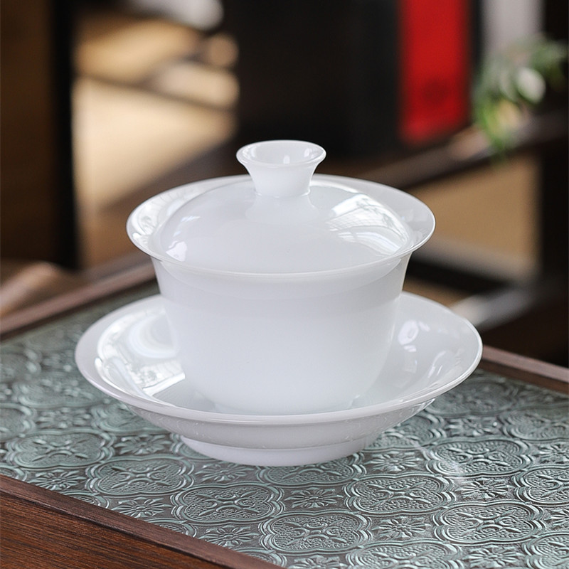 冰种玉瓷高端三才盖碗茶杯单个茶碗带盖家用防烫茶盏Y泡茶功夫茶
