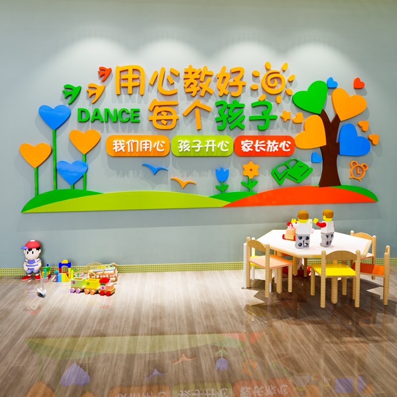 幼儿园大厅环创墙面布p置装饰早教托管育班成品文化墙3d立体墙贴
